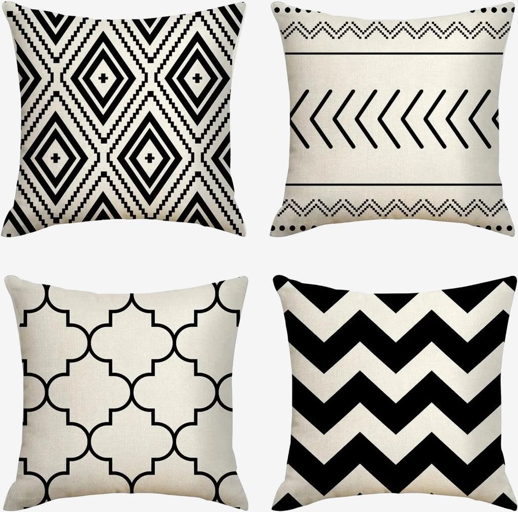 CreaBuy Geometric Linen Wave Pillow Cover