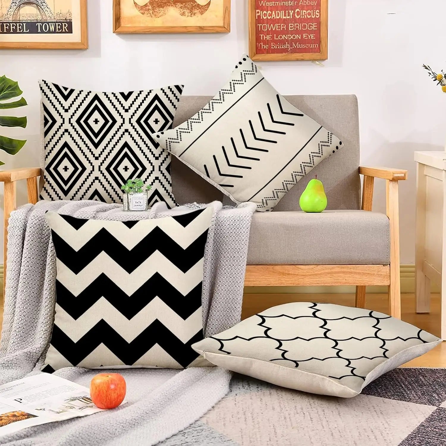 Geometric Linen Wave Pillow Cover