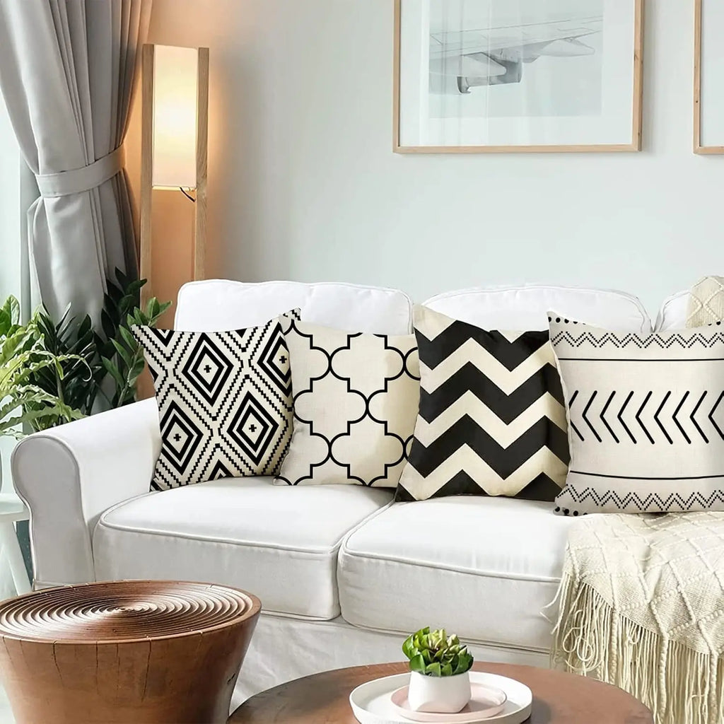 Geometric Linen Wave Pillow Cover