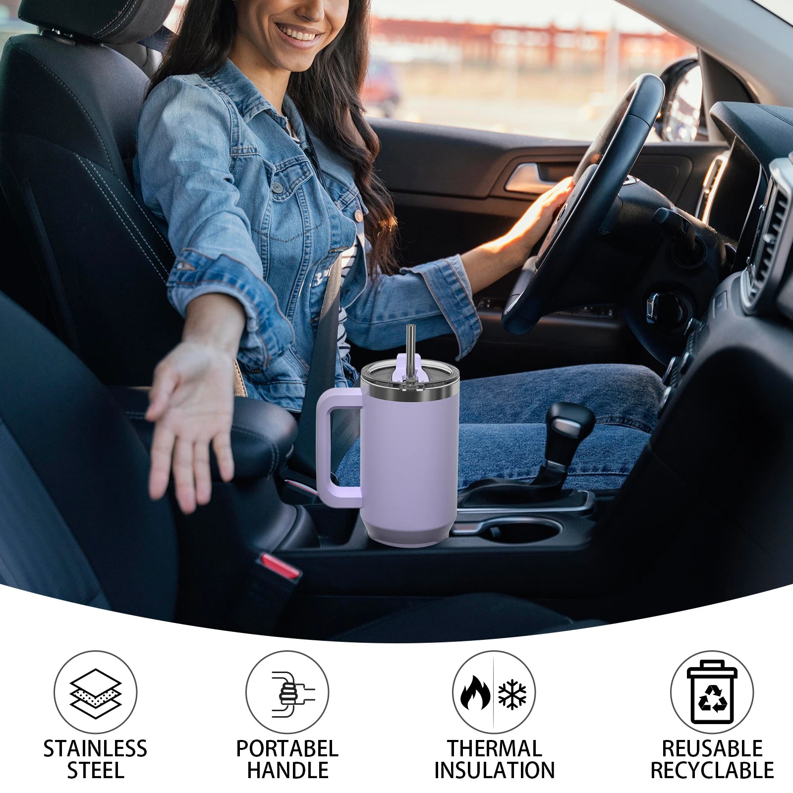 40oz Double Wall Thermal Insulated Tumbler with Handle