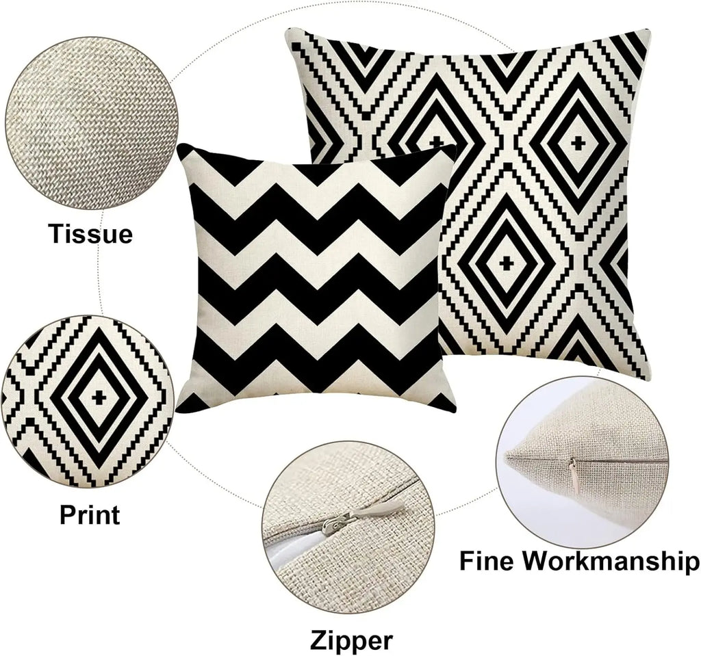 Geometric Linen Wave Pillow Cover